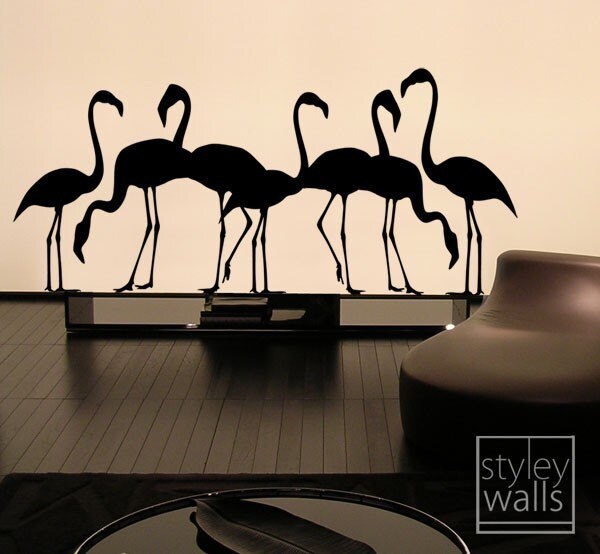 Flamingos Wall Decal, Flamingos Wall Sticker for Home Office Living Room Wall Decor, Safari Flamingos Wall Decal, Tropical Birds Wall Decal