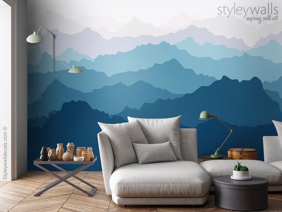 Mountain Wallpaper, Mountains View Mural Wallpaper, Ombre Mountain Repositionable Fabric Wallpaper, Peel and Stick Wallpaper Home Decor