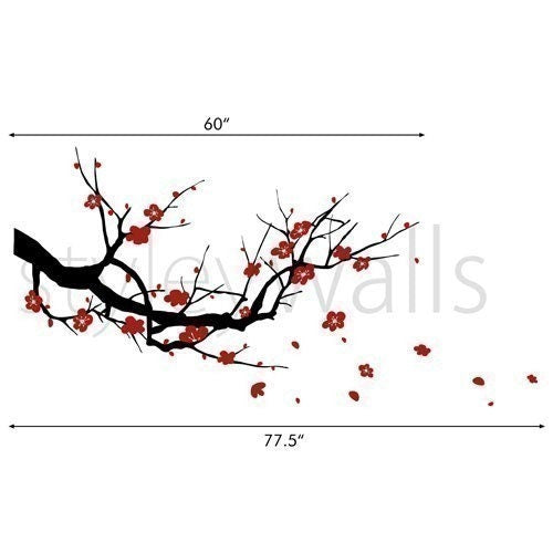 Kirschblütenzweig Wandtattoa, Sakura Baum Wandtattoa, Kirschblütenbaum Wandtattoa, Kirschzweig Wandtattoa für Wohndekoration