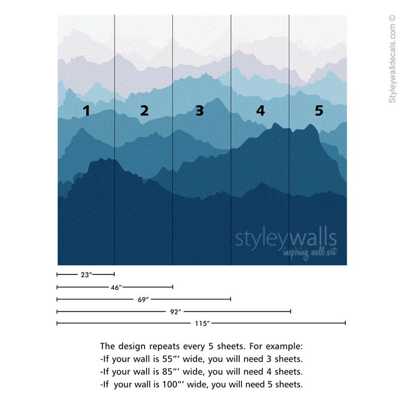 Mountain Wallpaper, Mountains View Mural Wallpaper, Ombre Mountain Repositionable Fabric Wallpaper, Peel and Stick Wallpaper Home Decor