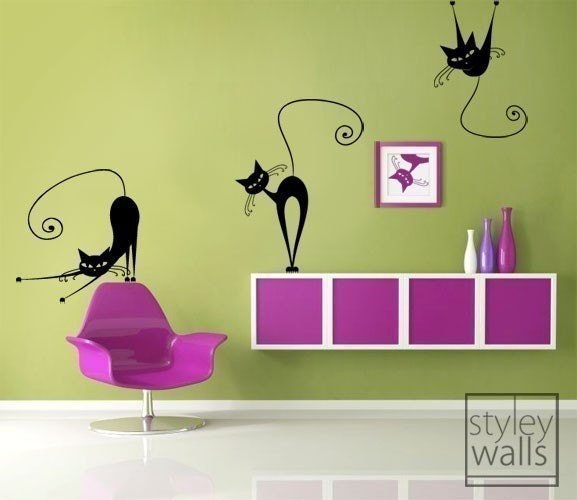 Cats Wall Decal, Set of 3 Naughty Cats Vinyl Wall Decal, Home Decor Wall Decal, Office Wall Decal, Cats Sticker, Cats Decoration Decal