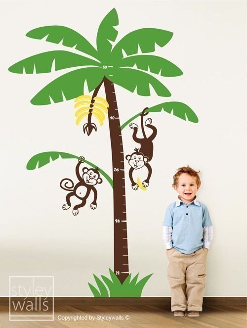 Jungle Tree Wall Decal, Growth Chart Wall Decal, Jungle Monkeys Nursery Growth Chart Wall Decal, Jungle Tree and Monkeys Wall Sticker