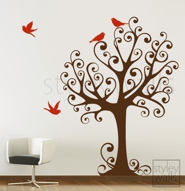Ornamental Tree with Birds - Large - Vinyl Wall Decal