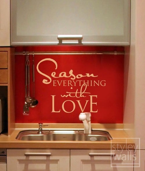 Season Everything with Love Vinyl Lettering Decal, Kitchen Wall Quote Wall Decal, Vinyl Lettering for Kitchen Decor, Kitchen Wall Sticker