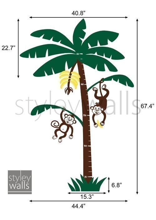 Jungle Tree Wall Decal, Growth Chart Wall Decal, Jungle Monkeys Nursery Growth Chart Wall Decal, Jungle Tree and Monkeys Wall Sticker