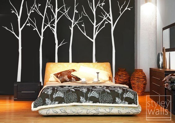 Tree Wall Decal, Forest Winter Trees Wall Decal Stickers Set of 6 Vinyl Wall Decal Home Decor Room Decor Office Living Room Wall Decal