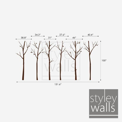 Tree Wall Decal, Forest Winter Trees Wall Decal Stickers Set of 6 Vinyl Wall Decal Home Decor Room Decor Office Living Room Wall Decal