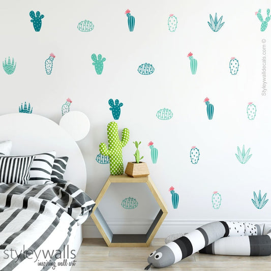 Cactus Wall Decal, Cactus Wall Decor, Cacti Wall Decal, Cactus Plants Decal, Botanical Decals, Nursery Kids Room, Living Room Home Decor