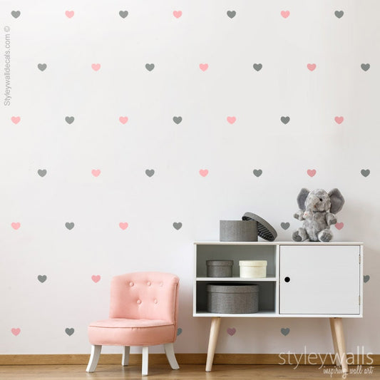 Hearts Wall Decal,  Hearts Wall Sticker, Hearts Pattern Wall Decal, Shapes Wall Decal, Hearts Nursery Kids Room Decor, Hearts Vinyl Decal