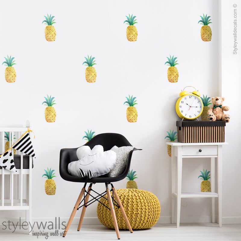 Pineapples Wall Decal, Pineapples Wall Sticker, Pineapple Pattern Wall Decor, Watercolor Pineapple, Tropical Wall Decal Sticker