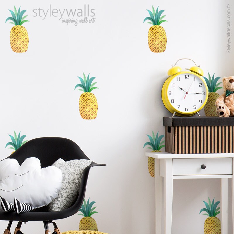 Pineapples Wall Decal, Pineapples Wall Sticker, Pineapple Pattern Wall Decor, Watercolor Pineapple, Tropical Wall Decal Sticker