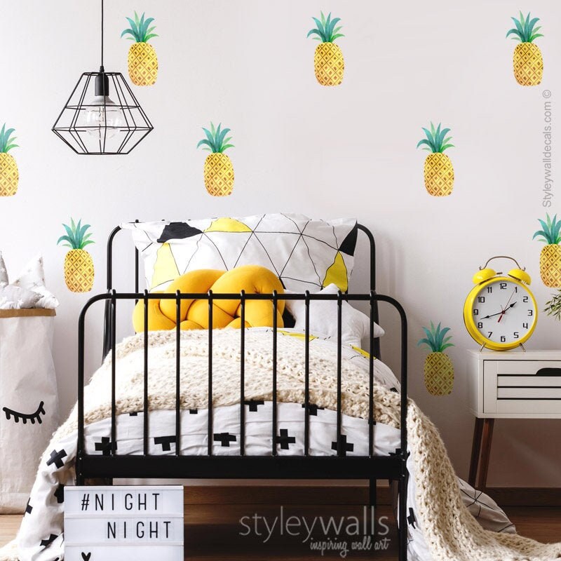 Pineapples Wall Decal, Pineapples Wall Sticker, Pineapple Pattern Wall Decor, Watercolor Pineapple, Tropical Wall Decal Sticker