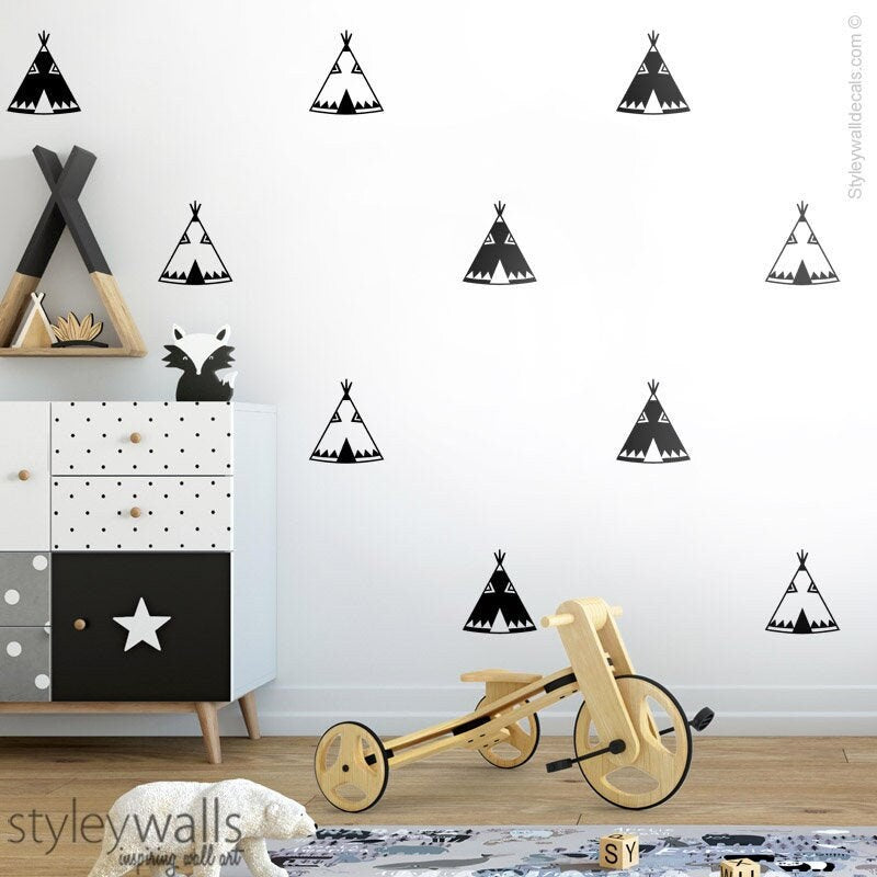 Teepee Wall Decal, Teepee Wall Decor, Teepee Wall Stickers, Indian Teepee Room Decor, Tribal Wall Decal, Modern Nursery Kids Room Decals