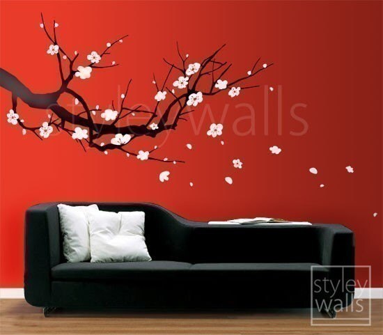 Autocollants muraux de branches de cerisier Autocollant mural de fleurs de cerisier Arbre Sakura - Autocollant mural de chambre d'enfant Autocollant mural de branche Autocollant mural d'arbre Décoration d'intérieur Art