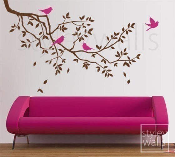 Sticker mural branche, Sticker mural branche et oiseaux CADEAU OISEAUX, Sticker mural branche Décor pour la maison Salon Chambre à coucher, Sticker mural arbre