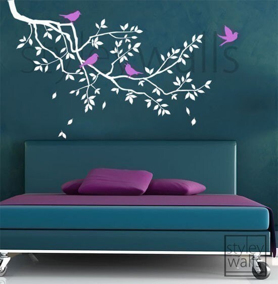 Sticker mural branche, Sticker mural branche et oiseaux CADEAU OISEAUX, Sticker mural branche Décor pour la maison Salon Chambre à coucher, Sticker mural arbre