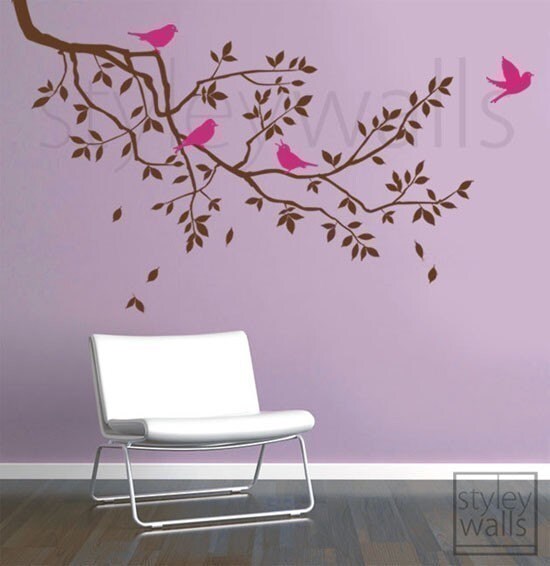 Sticker mural branche, Sticker mural branche et oiseaux CADEAU OISEAUX, Sticker mural branche Décor pour la maison Salon Chambre à coucher, Sticker mural arbre