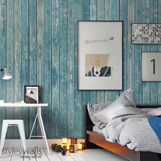 Wood Wallpaper, Blue Wintage Wallpaper, Wood Pattern Wallpaper, Home Decor, Self Adhesive, Repositionable Peel and Stick, Removable Fabric