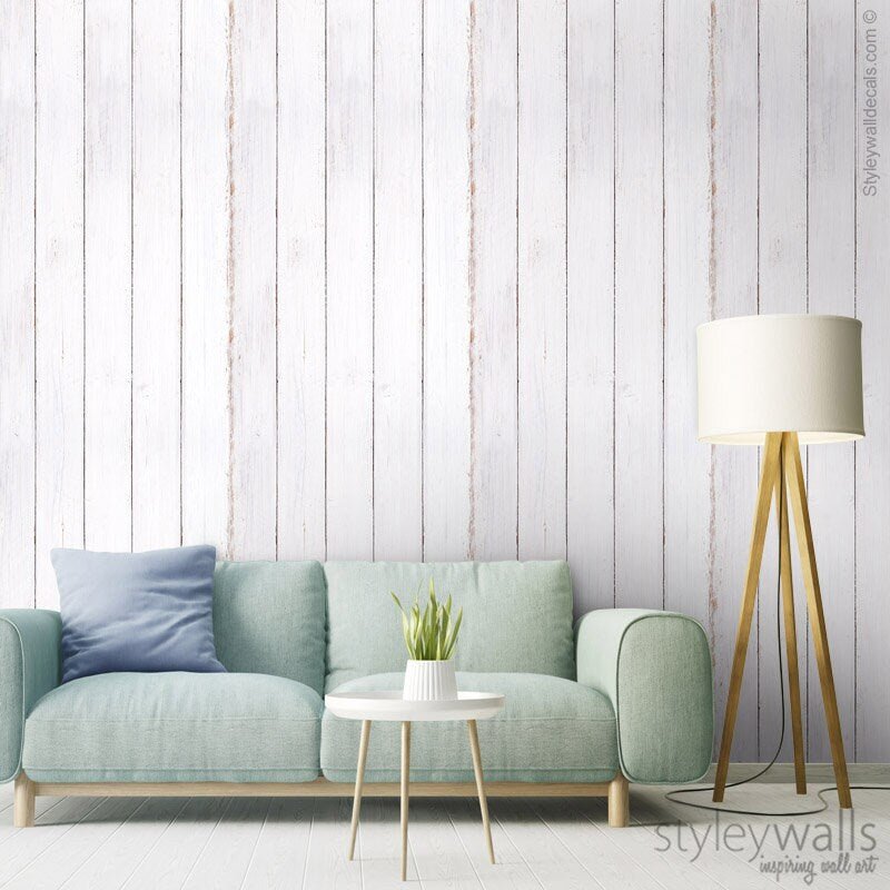 Wood Wallpaper, White Vintage Wood Wallpaper, Wood Wall Covering, Peel and Stick, Self Adhesive Repositionable Removable Fabric Wallpaper