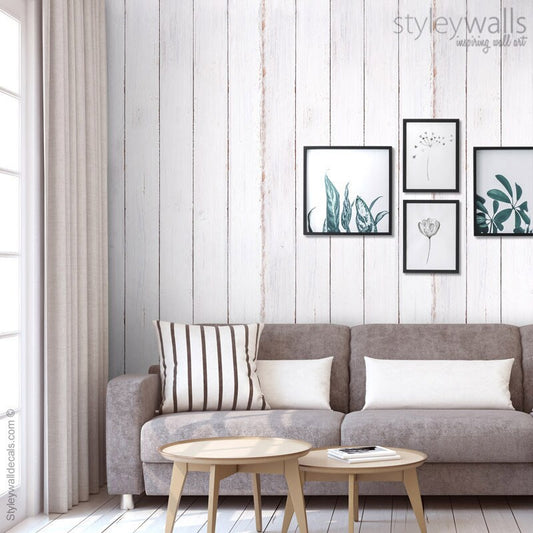 Wood Wallpaper, White Vintage Wood Wallpaper, Wood Wall Covering, Peel and Stick, Self Adhesive Repositionable Removable Fabric Wallpaper