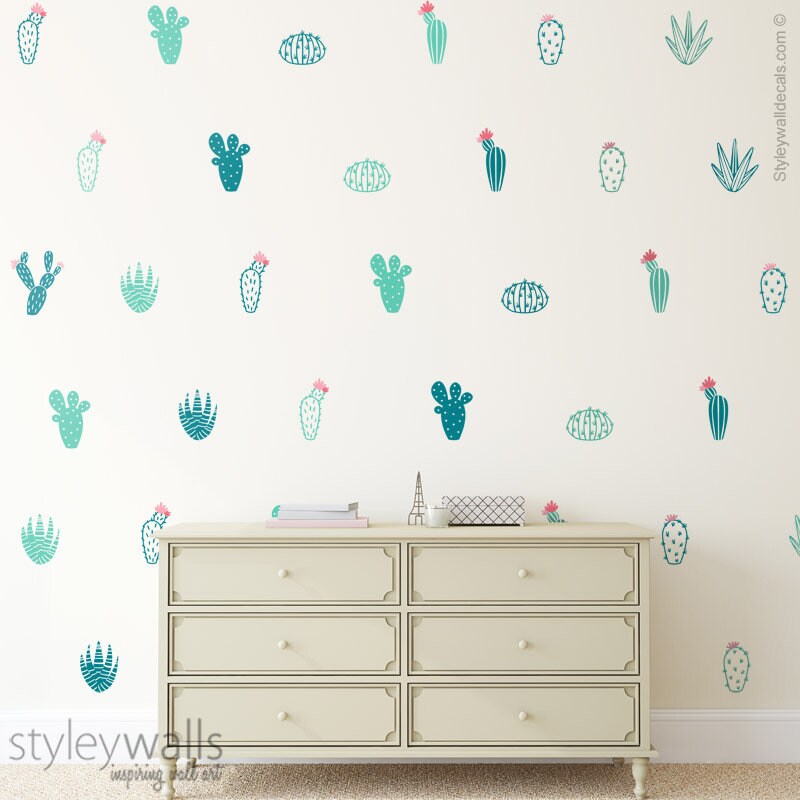 Cactus Wall Decal, Cactus Wall Decor, Cacti Wall Decal, Cactus Plants Decal, Botanical Decals, Nursery Kids Room, Living Room Home Decor