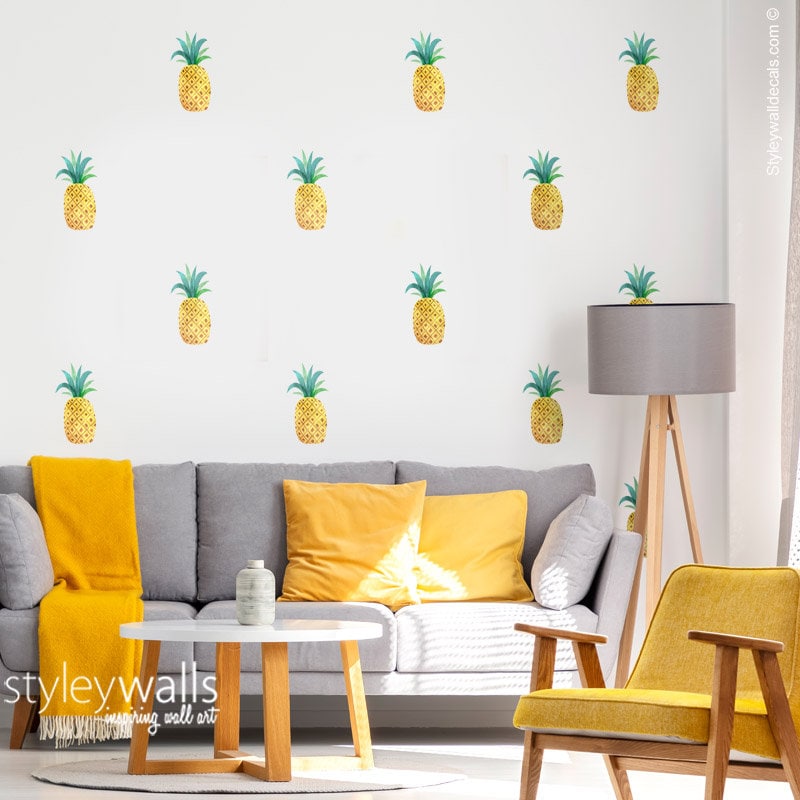 Pineapples Wall Decal, Pineapples Wall Sticker, Pineapple Pattern Wall Decor, Watercolor Pineapple, Tropical Wall Decal Sticker