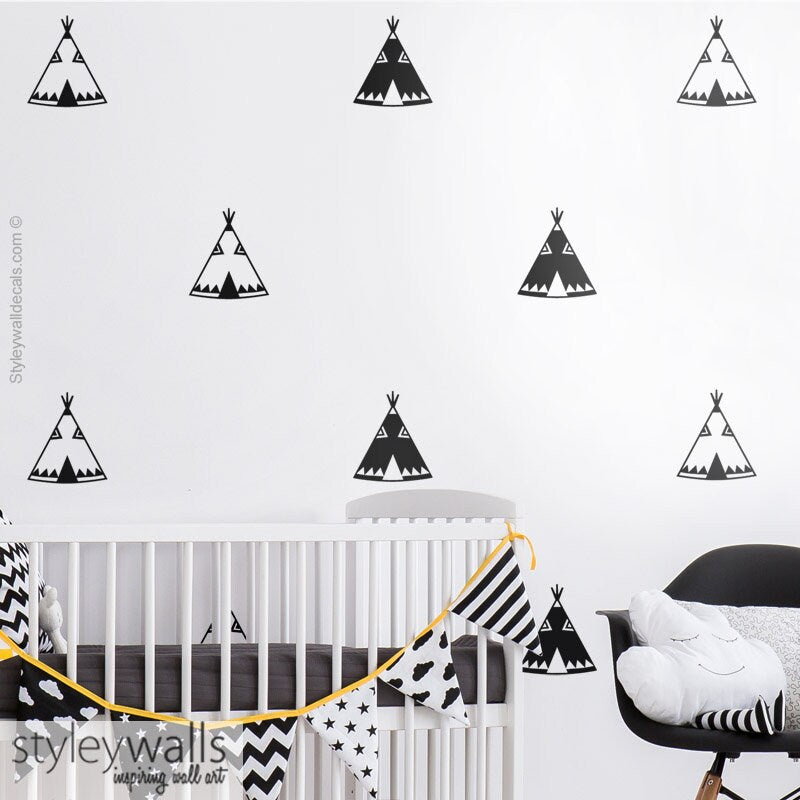 Teepee Wall Decal, Teepee Wall Decor, Teepee Wall Stickers, Indian Teepee Room Decor, Tribal Wall Decal, Modern Nursery Kids Room Decals