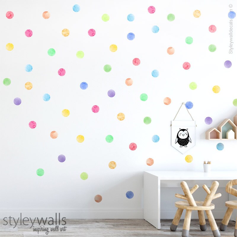 Polka Dots Wall Decal, Confetti Dots Circles Wall Decal, Water Color Polka Dots Pattern Wall Decal, Kids Room Wall Decals, Dots Wall Decor