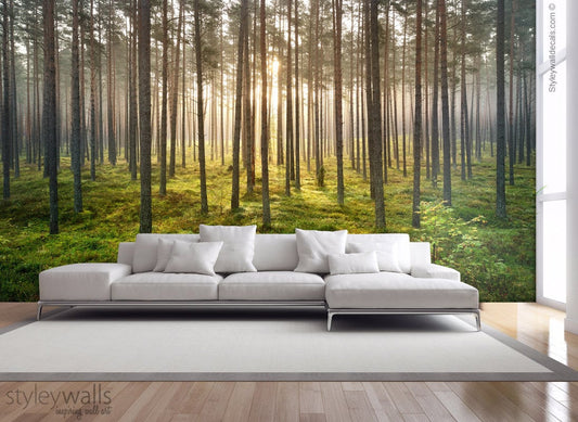 Forest Trees Mural, Nature Forest Mural, Forest Wallpaper, Repositionable Removable Fabric, Room Decor, Peel and Stick, Self Adhesive