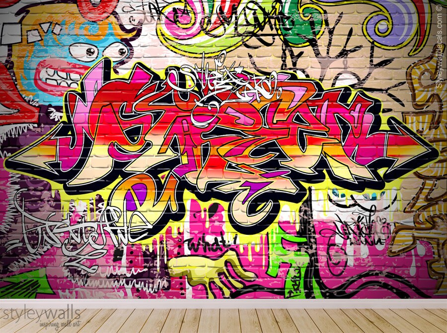 Graffiti Mural, Abstract Mural, Graffiti Wall Art, Graffiti  Wallpaper Mural, Teenage Room Decor, Repositionable Removable Fabric