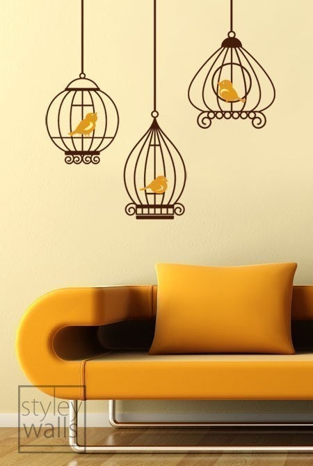 Birds Wall Decal, Bird Cages Wall Decal, Birds in Birdcage Vinyl Wall Decals, Bird Cages Wall Sticker, Bird Cages Home Decor