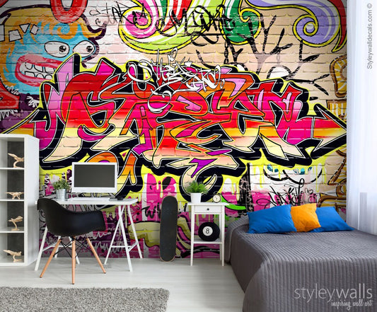 Graffiti Mural, Abstract Mural, Graffiti Wall Art, Graffiti  Wallpaper Mural, Teenage Room Decor, Repositionable Removable Fabric