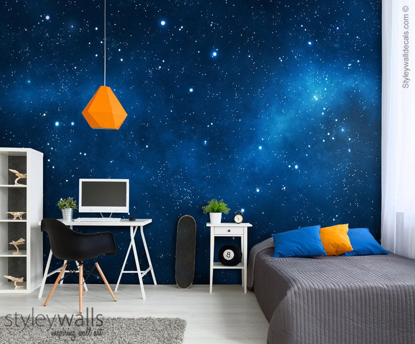 Space Mural, Space Wallpaper, Galaxy Mural, Galaxy Wall Art, Nebula Mural Wallpaper, Repositionable Fabric, Room Decor, Peel and Stick