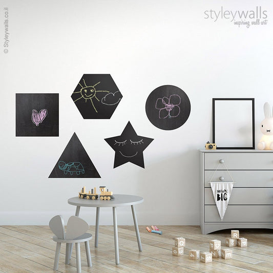 Geometric Shapes Chalkboard Wall Decal, Triangle Star Circle Square Chalkboard Wall Decal, Kids Room Playroom Wall Decor, Blackboard Sticker