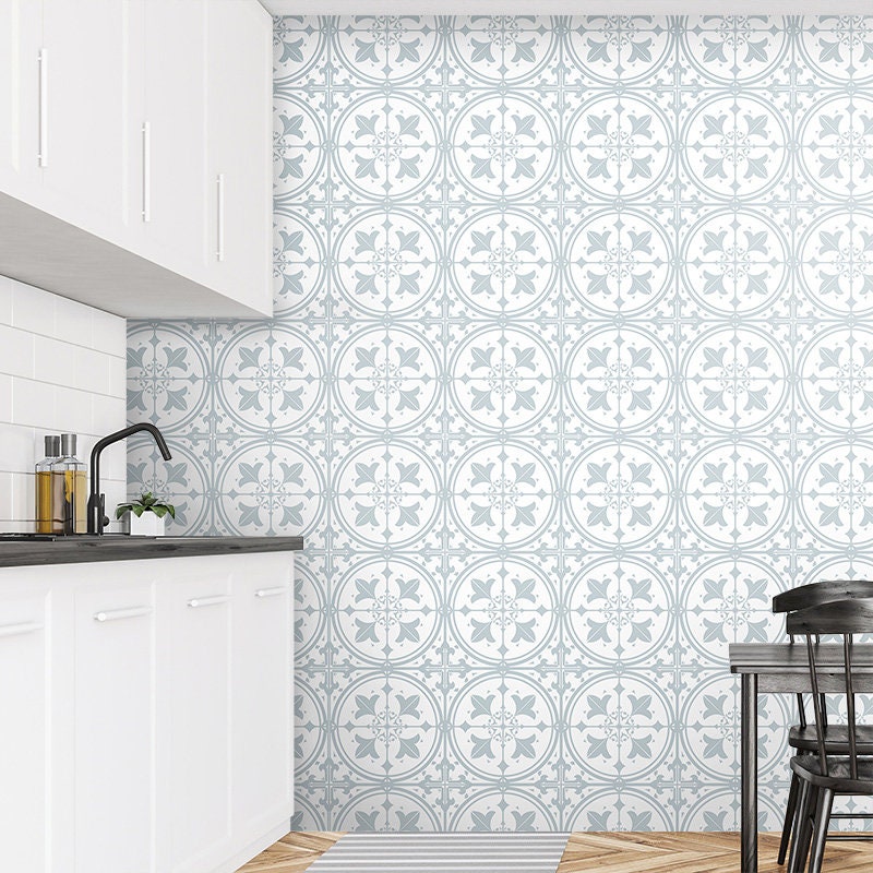 Lisbon Tiles Wallpaper, Mosaic Pattern Wallpaper, Portugal Azulejo Tiles Wallpaper, Moroccan Tiles Wallpaper, Repositionable Fabric