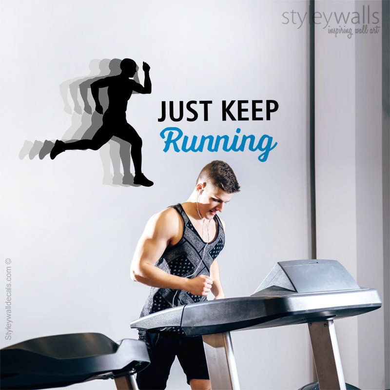 Just Keep Running Vinyl Lettering Wall Decal, Gym Wall Decal, Sports Wall Decal, Sports Quote, Running Wall Quote, Inspirational Lettering