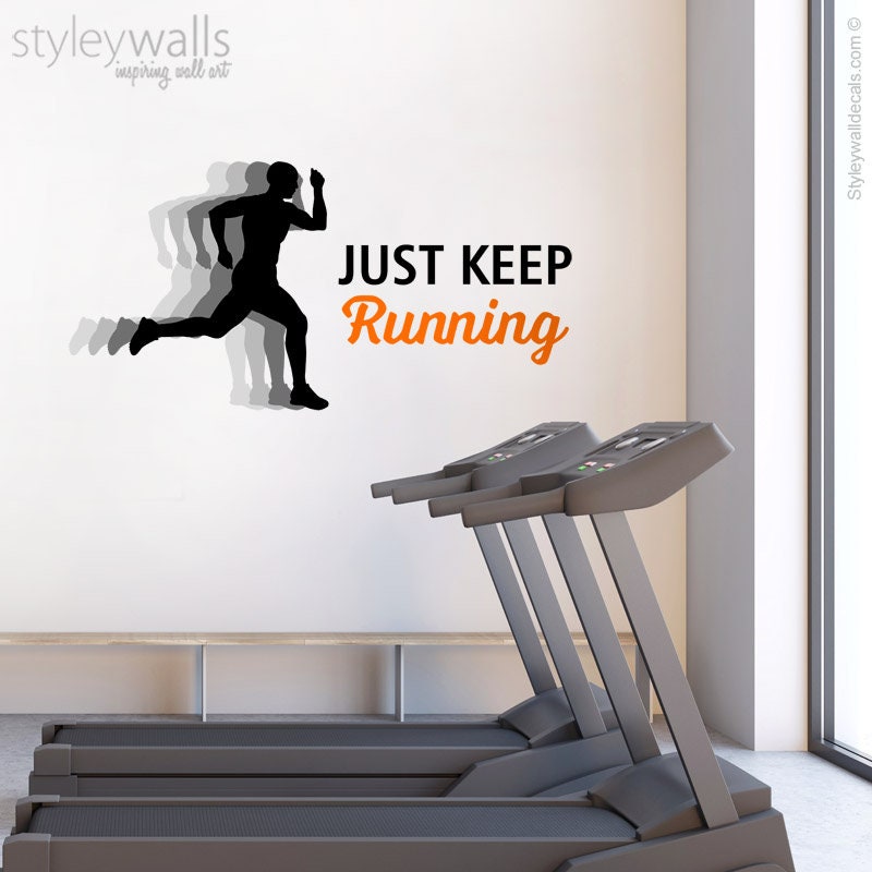 Just Keep Running Vinyl Lettering Wall Decal, Gym Wall Decal, Sports Wall Decal, Sports Quote, Running Wall Quote, Inspirational Lettering