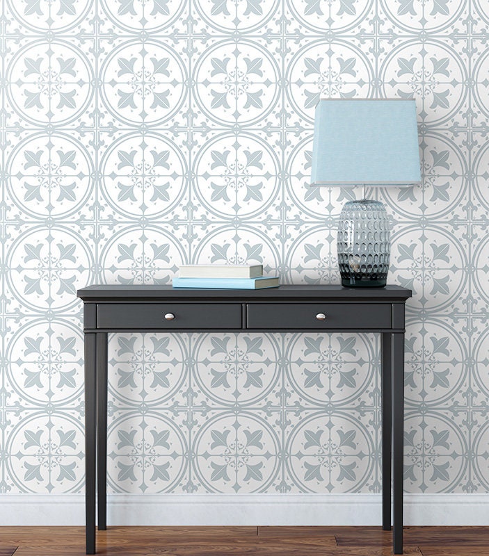 Lisbon Tiles Wallpaper, Mosaic Pattern Wallpaper, Portugal Azulejo Tiles Wallpaper, Moroccan Tiles Wallpaper, Repositionable Fabric