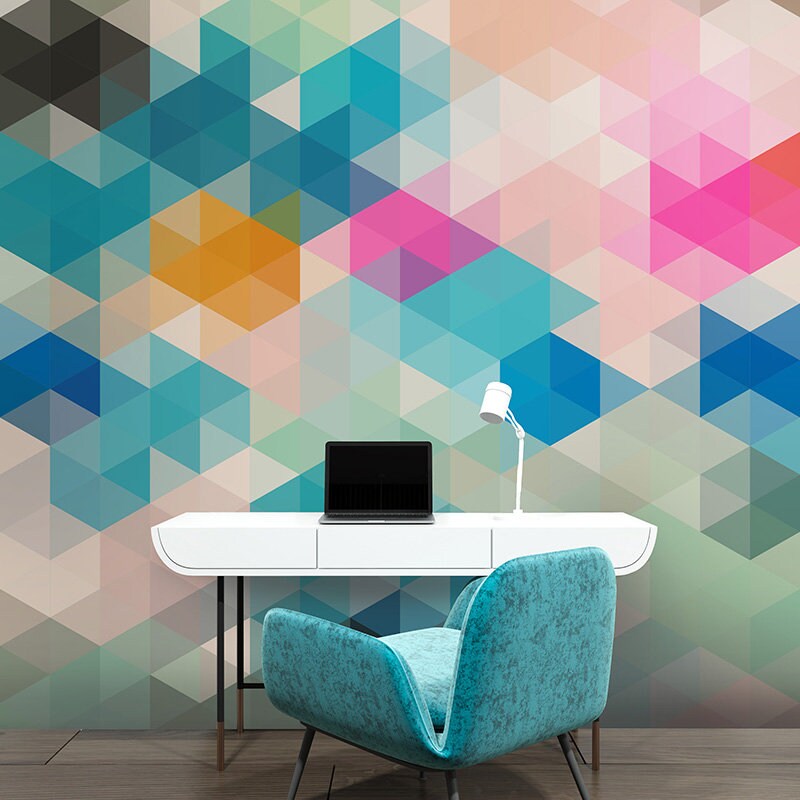 Geometric Wallpaper Mural, Shapes Wallpaper, Abstract Wallpaper, Modern Geometric Shapes Wallpaper, Fabric Peel and Stick, Self Adhesive