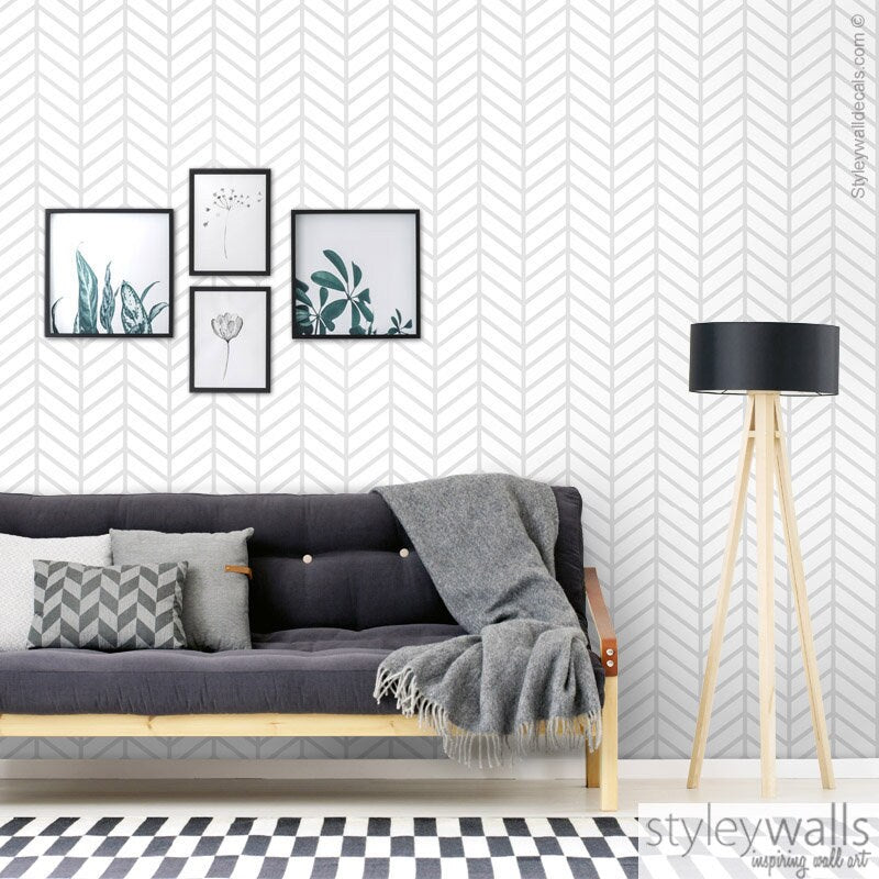 Herringbone Wallpaper, Chevron Pattern Wallpaper, Modern Lines Wallpaper, Fabric Wallpaper, Peel and Stick, Self Adhesive