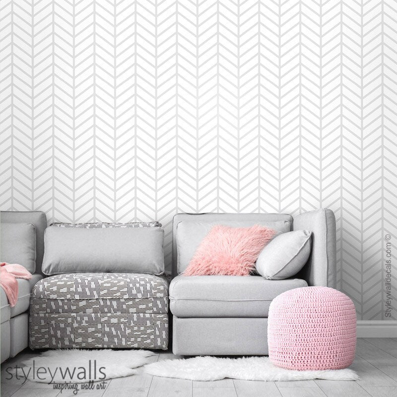 Herringbone Wallpaper, Chevron Pattern Wallpaper, Modern Lines Wallpaper, Fabric Wallpaper, Peel and Stick, Self Adhesive