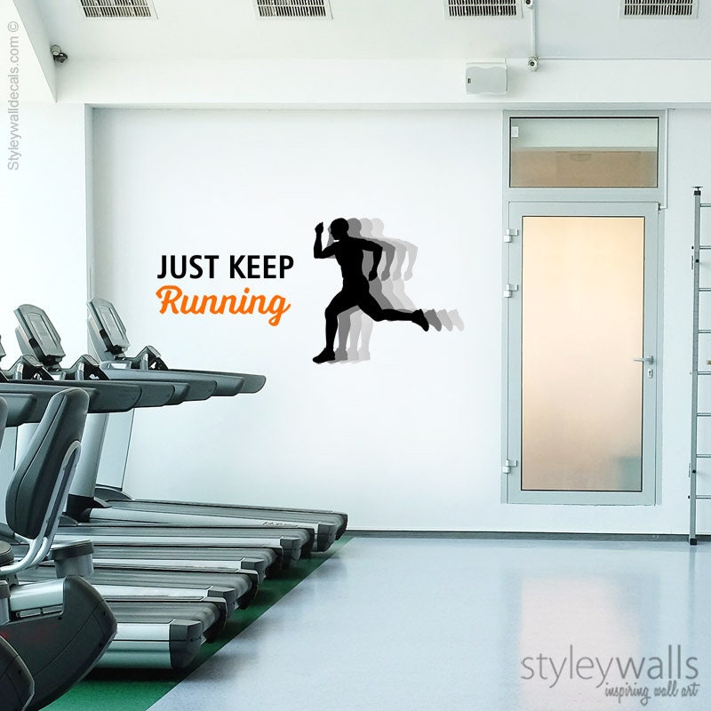 Just Keep Running Vinyl Lettering Wall Decal, Gym Wall Decal, Sports Wall Decal, Sports Quote, Running Wall Quote, Inspirational Lettering