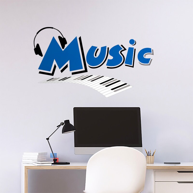 Autocollant mural musical, autocollant mural pour piano, décoration murale musicale pour chambre d'adolescent, piano musical, autocollant mural pour groupe de rock, autocollant mural pour musique Rock n Roll