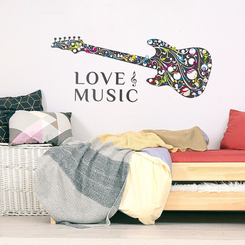 Music Wall Decal, Guitar Wall Sticker, Guitar Wall Decor for Teenage Room, Music Vinyl Lettering, Rock Band Wall Decal, Music Quote Decal