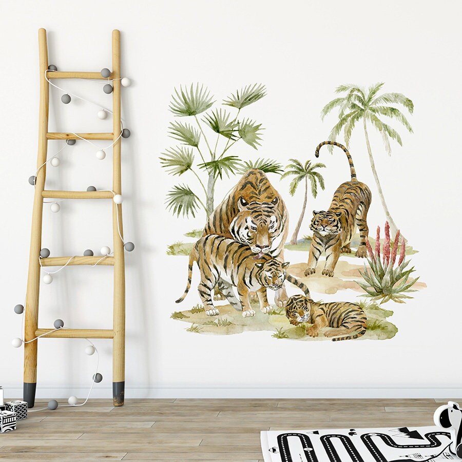 Tigers Family Wall Decal, Safari Wall Decal, Jungle Animals Wall Decal, Cub Wall Decal, Wallsticker for Kids RoomNursery , African Animals