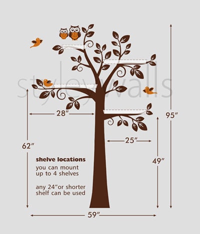 Shelf Tree Wall Decal Nursery Decal Wall Sticker, Shelves Tree Decal, Nursery Tree Decal, Kids Room Decor Sticker, Shelving Tree Wall Decal