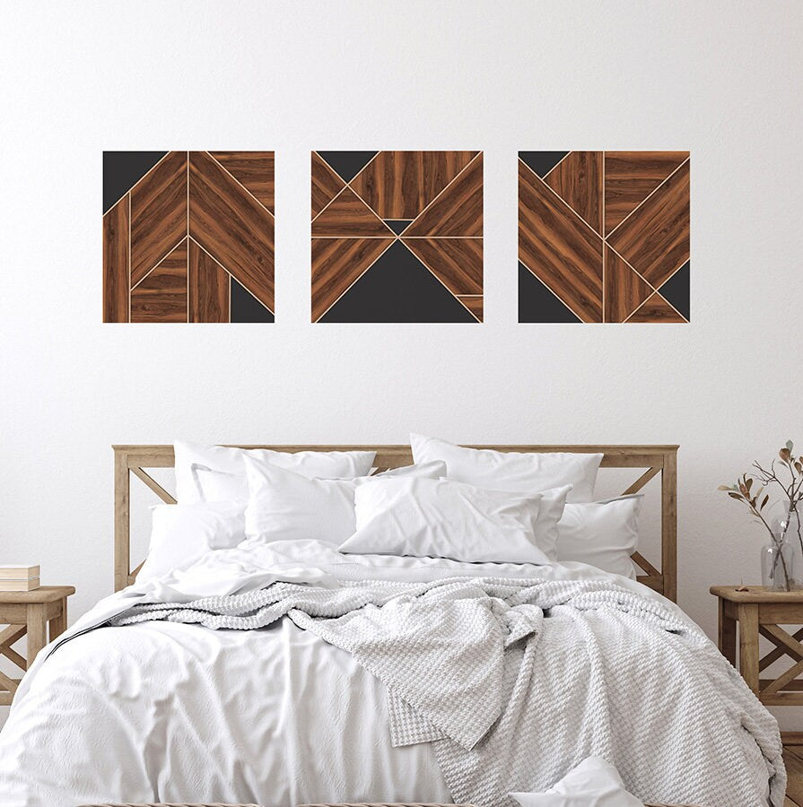 Wooden Panels Wall Decal, Modern Wall Sticker, Abstract Shapes Wall Decal, Tiles Style Decal, Wood Wall Room Decor, Boho Wall Art Decor