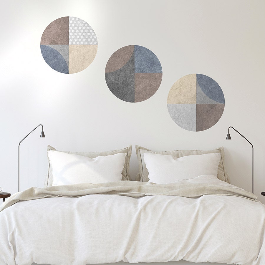 Circles Wall Decal, Modern Wall Sticker, Abstract Shapes Wall Decal, Concrete Texture Decal, Wood Wall Room Decor, Boho Wall Art Decor