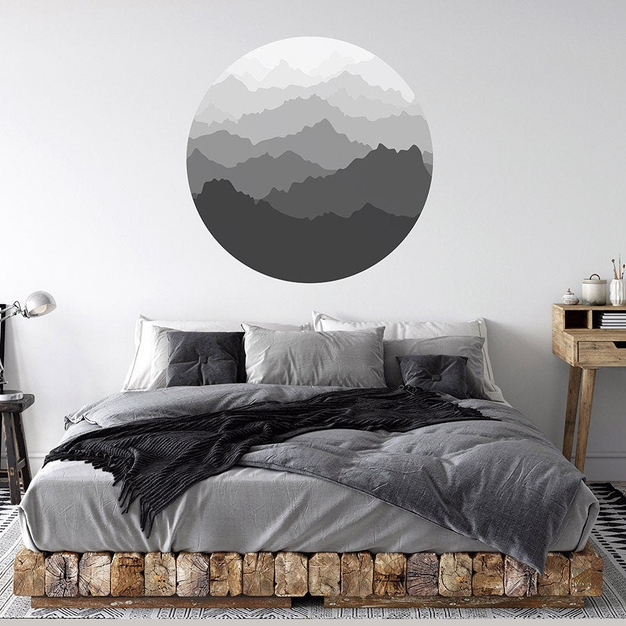 Circle Wall Decal, Circle Wall Sticker, Modern Wall Sticker, Geometric Wall Art, Mountains Wall Decal, Bed Room Wall Decor, Boho Wall Art