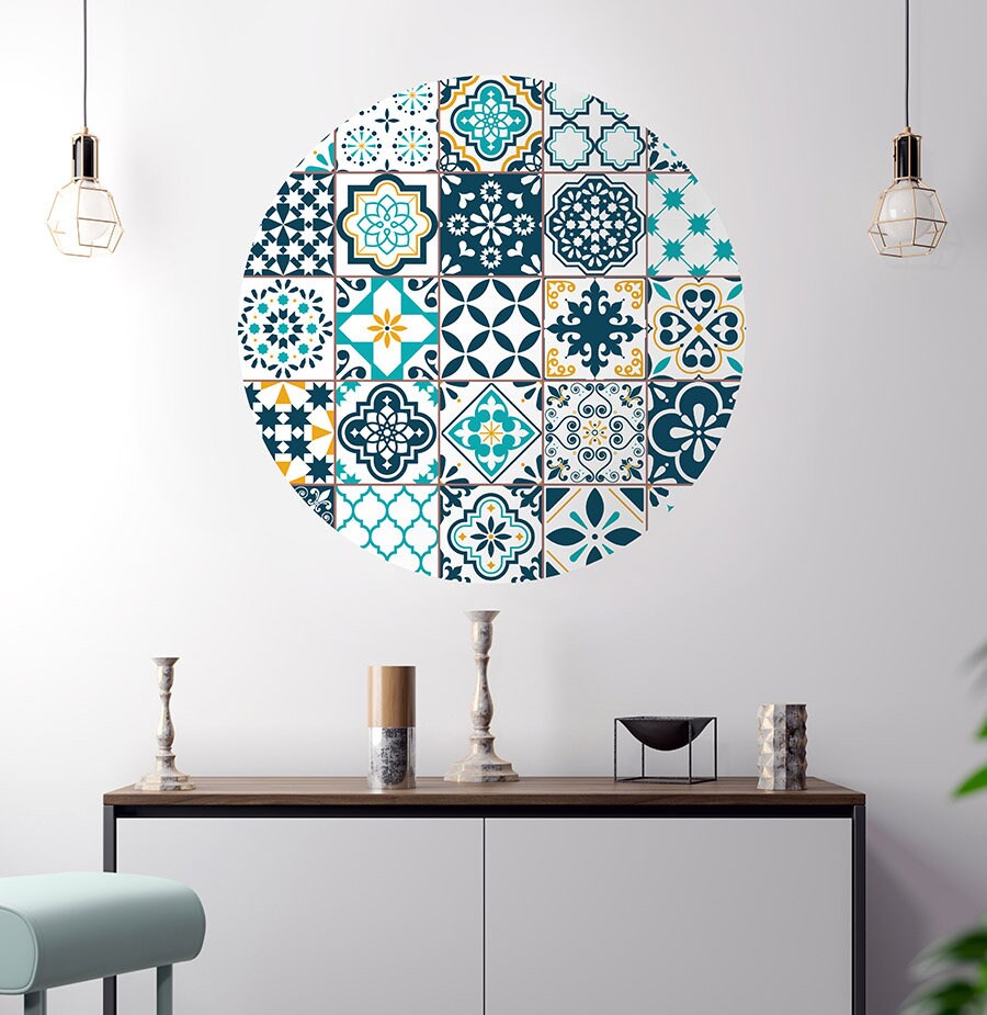 Circle Wall Decal, Circle Wall Sticker, Lisbon Tiles Wall Decal, Geometric Azulejo Pattern Wall Decal, Moroccan Tiles Wall Decal, Home Decor